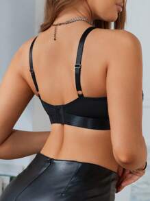 MidnightGlam 1pc Women's Milk Silk Rhinestone Embellished Wireless Bra, Rave, Lingerie For Women,Sexy,Valentine's Day,Wedding - Black - View 2