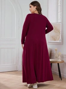 Al Najma Váy Maxi Dài Tay Xếp Ly Cổ Tròn Cỡ Lớn Cho Nữ, Mùa Thu/Đông, Váy Maxi Áo Thun Đơn Giản, Dành Cho Thường Ngày - Nhiều màu - Xem 2