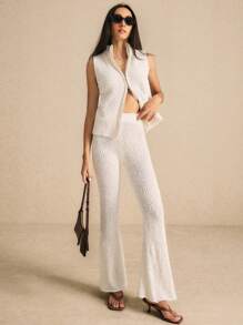 Poéselle Women's Fashion Solid Color Flare Leg Knit Pants FW24