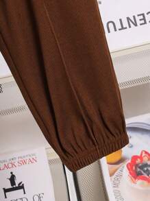 2pcs/Set Tween Boys' Casual Daily Letter Print Pattern Stand Collar Half-Zip Pullover Long Sleeve Top And Solid Color Drawstring Pants Woven 2 Pieces Outfit, Suitable For School, Garden, Beach, Birthday, Spring, Summer, Autumn, Winter