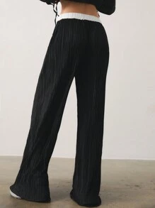 SHEIN Unity 女式休闲双色腰带阔腿裤 - 白色 - 查看 3