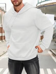 Manfinity Homme Plus Size Solid Color Kangaroo Pocket Drawstring Hoodie, Fall