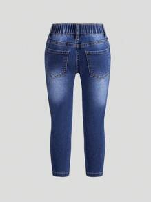 Young Girls All-Match Ripped Distressed Washed Denim Jeans - Dark Wash - View 2