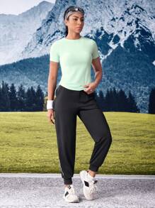SHEIN Sports Damen Lässig Alltags Jogginghose mit Tunnelzug, geeignet für den Herbst - Schwarz - Übersicht 10