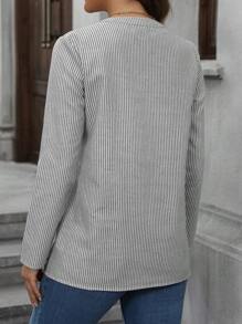 EMERY ROSE Áo dài tay cho nữ, Áo sơ mi cài nút màu trắng, Trang phục thường ngày mùa thu/đông - màu đen - Xem 6