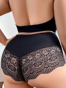 Quần lót ren gợi cảm cạp cao cỡ lớn - màu đen - Xem 3