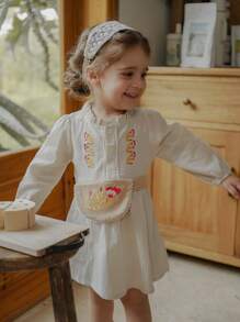 SHEIN Baby Girls Embroidered Dress, Autumn - Apricot - View 4