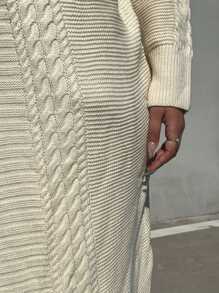 Flirla Áo Cardigan hở vai rộng rãi thường ngày cỡ lớn cho mùa thu/đông - Màu be - Xem 7