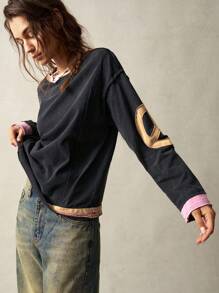 Bohemela Oversized Relaxed Fit Knitted Crewneck Sweatshirt For Women,Long Sleeve Tops In Fall/Winter - Black - View 6