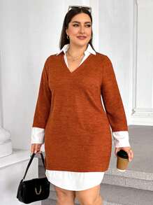 SHEIN Essnce Plus Colorblock 2 In 1 Dress