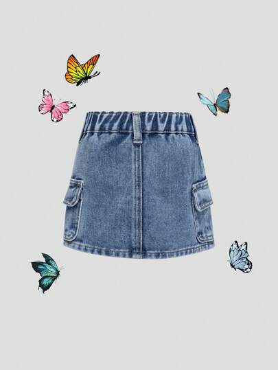 SHEIN 女宝宝中长款洗水牛仔休闲裙
