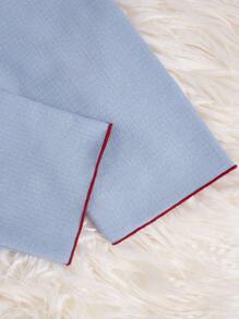 Tween Girl Pajamas - Comfortable Loose Strawberry Embroidered Long Sleeve Top And Pants Set, Coral Pink - Blue - View 6