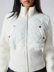 LYSMO 1 件女式纯色拉链休闲加厚外套，冬季