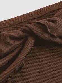 SHEIN MOD Plus Size Black Off-Shoulder Sweet Bell Sleeve Ruffle Hem Knit Dress - Brown - View 3