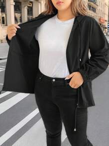 SHEIN LUNE Chaleco con capucha unicolor y simple casual para mujer de talla grande