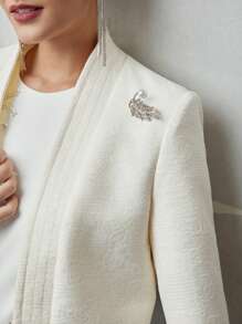 MOTF PREMIUM FLUFFY CUFF RHINESTONE BROOCH DETAIL CROP JACKET - Apricot - View 3