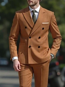 Manfinity Mode Men's Suit Set - Jacket And Pants - Brown - View 1