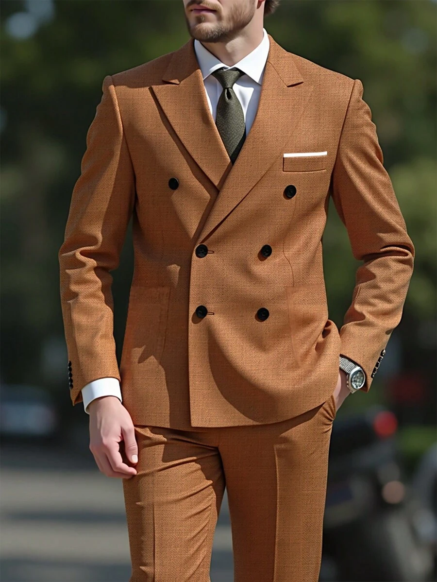 Manfinity Mode Men's Suit Set - Jacket And Pants - Brown - View 1