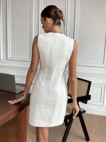 Serisse 女士优雅珍珠纽扣粗花呢连衣裙 - 彩色 - 查看 2