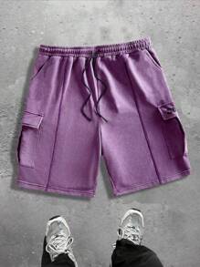 Manfinity VCAY Men's Casual Loose Drawstring Waist Cargo Shorts With Pockets - Purple - View 1