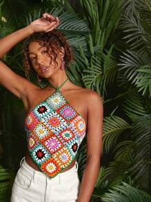 Travachic Vacation Strapless Backless Colorful Ladies Knitted Crop Top - Multicolor - View 4