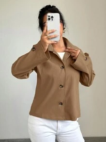 Chiquease Abrigo corto casual y recto de estilo holgado para mujeres