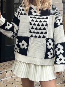 SHEIN Unity Oversized Fair Isle Pattern Crew Neck Loose Fit Knit Sweater For Women, Knit Pullover Fall Winter - Multicolor - View 5
