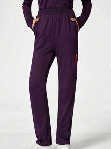 TaskEZ Solid Color Multi-Pocket Simple Casual Nursing Scrub Uniform Bottoms - Purple - View 3