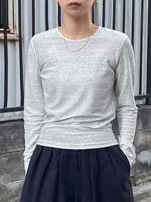 FRIFUL Women Crew Neck Long Sleeve Fitted Shiny Casual T-Shirt - White - View 8