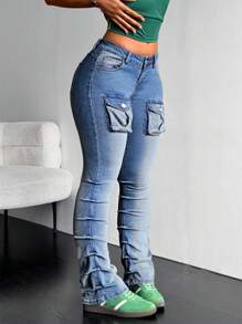 SHEIN ICON Quần Jeans Skinny Ombre Washed Casual dành cho Nữ - Rửa nhẹ - Xem 7