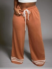 Slaydiva Nuevos pantalones de chándal de pierna ancha con cintura elástica a rayas - Marrón - Óxido marrón - Ver 6