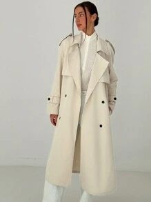 Aloruh 卡其色长袖中长款风衣女式束腰外套 - 卡其色 - 查看 3