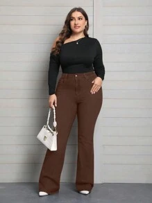 EMERY ROSE Quần Jeans Ống Loe Co Giãn Cỡ Lớn Cho Nữ, Màu Đỏ Tía, Thu/Đông - Cà phê nâu - Xem 4