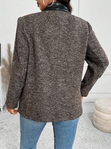 SHEIN LUNE 大码拼色翻领休闲西装外套，秋冬 - 彩色 - 查看 2