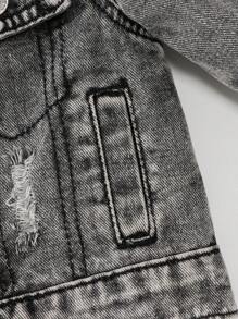 SHEIN Playful Pals Áo khoác denim in khẩu hiệu rách nhẹ phong cách đường phố cho bé trai - Xám - Xem 5