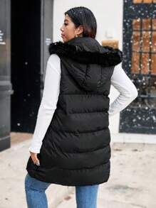 Franclia Chaleco acolchado con capucha y cuello esponjoso para mujer de talla grande, prendas de vestir de invierno
