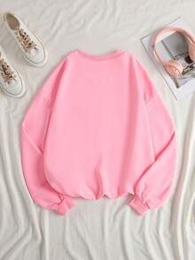 Slogan Graphic Drop Shoulder Sweatshirt - Pink - View 2