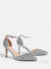 CUCCOO TILAWA Fashionable Pointed Toe Fully Studded Sexy Hollow-Out Evening Sandals New Year Holiday Valentines - Silver - View 3