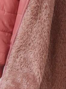 SHEIN Elladie kids Young Girl Casual Thickened Quilted Hooded Zip-Up Jacket, Winter - Dusty Pink - View 5
