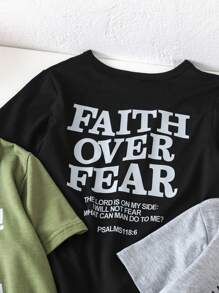 SHEIN 3件套男童“Only An Daddy's Boy”字母及标语印花圆领短袖T恤，适合上学、日常穿着、节日庆典、春夏季节穿着。 - 彩色 - 查看 4