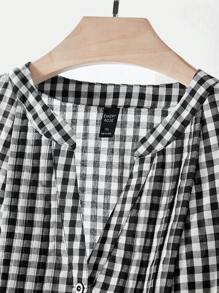 EMERY ROSE Plus Size Autumn Casual Plaid Button Half-Placket Notch Collar Long Sleeve Shirt,Winter Women Clothes