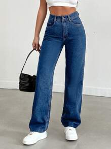 EURMUSE Ladies' Straight Leg Jeans - Royal Blue - View 6