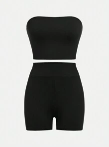 SHEIN Girlism Ensemble casual 3 pièces pour adolescente : chemise à rayures tissée imprimée, Top et shorts
