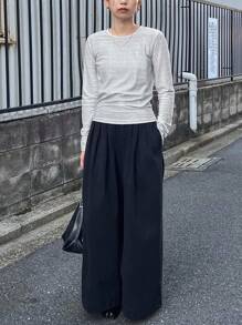 FRIFUL Women Crew Neck Long Sleeve Fitted Shiny Casual T-Shirt - White - View 7