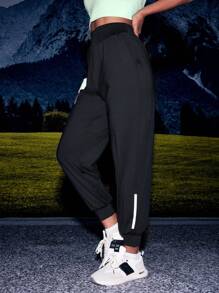 SHEIN Sports Damen Lässig Alltags Jogginghose mit Tunnelzug, geeignet für den Herbst - Schwarz - Übersicht 2