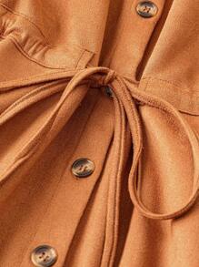 SHEIN Clasi Casual Solid Color Suede Shirt Dress, Autumn Fall/Winter - Coffee Brown - View 6
