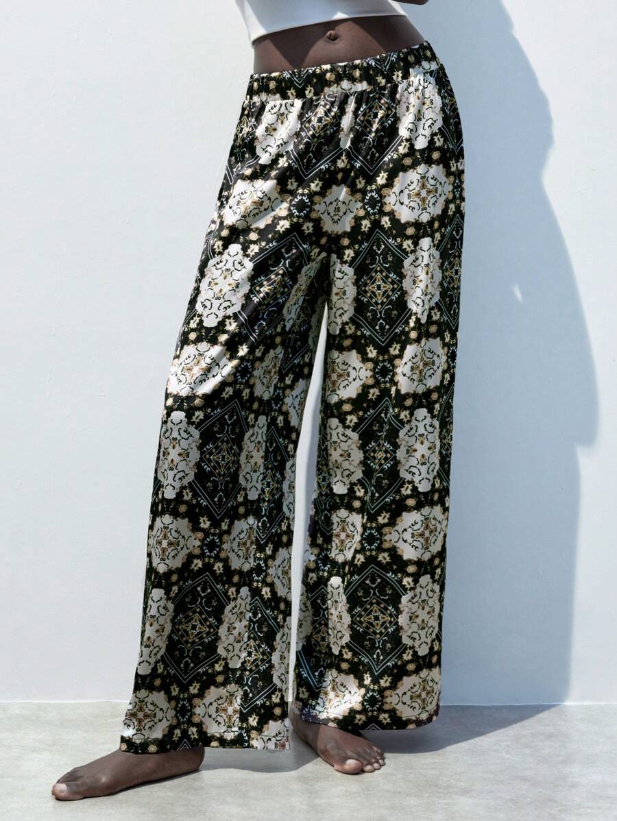 SHEIN Maija Quần dài in họa tiết vàng đen thanh lịch cho nữ mùa thu mới trở lại trường hiện đại thường ngày giản dị - Nhiều màu - Xem 1
