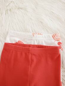 Cozy Pixies 4 件套男婴舒适睡衣套装，植物与花卉印花柔软针织短袖上衣和短裤 - 薑色 - 查看 6