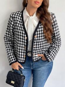 SHEIN Privé Jachetă cu mânecă lungă cu imprimeu cu picior de gală, elegantă, de mărime mare