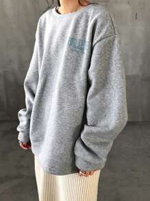 FRIFUL Women Slogan Print Drop Shoulder Long Sleeve Back Vent Hem Casual Pullover Sweatshirt, Autumn/Winter,Fall Women Clothes